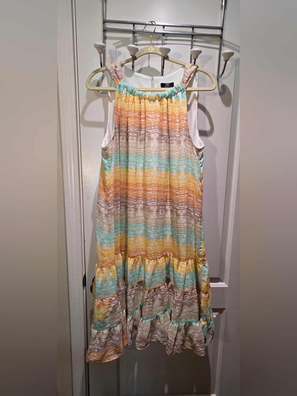 J.B.S. Sleeveless Striped Midi Dress in Yellow, Mint & Beige